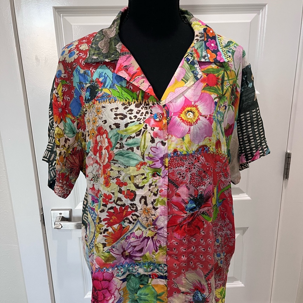 Johnny Was Multicolor Floral Patchwork Shirt - image 2
